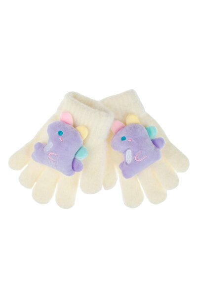 OEM Manusi Ecru Lila cu Dinozaur Catifelat 3D pentru Copii - 6-10 Ani
