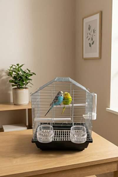 BAMBU PETSHOP Çift Kapılı Orta Boy Hediyeli Kafes Seti - Muhabbet Kuşu ve Kan...