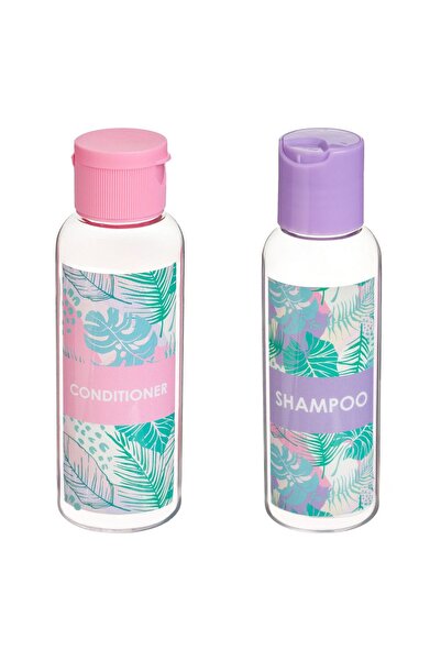 OEM Set of Colorful Travel Bottles with Tropical Leaves Pattern 100ml - 2pcs