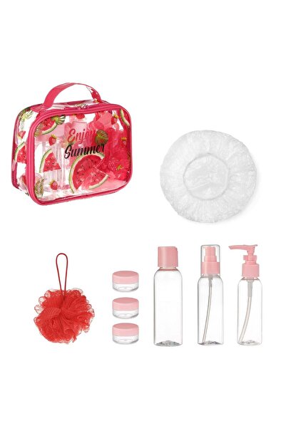 OEM Set de Voiaj cu Sticle Transparente Capac Roz Burete Casca in Portfard Pe...