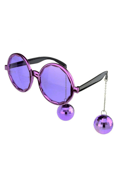 Mustran Disco Party Glasses with Bulk Earrings Purple Color 15x16 cm