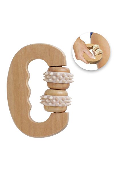 OEM Roller cu Maner din Lemn pentru Masaj Fata & Corp 11x8cm