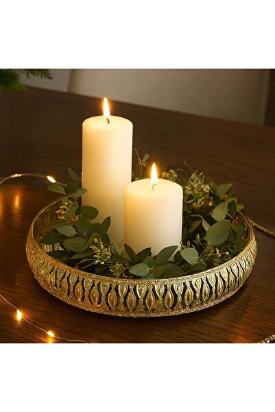 OEM Metal Tray with Mirror & Gold Patterned Edge Ø27x5cm