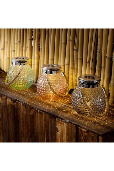 OEM Solar Table Lamp in Jar Shape of Different Colors with Dots Pattern & Han...