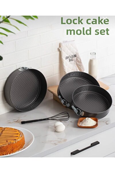 cc bin shihon 3-piece cake pan set, sizes 24/26/28cm, non-stick oven trays wi...