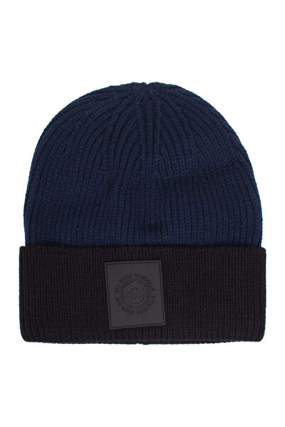 OEM Men's Black Blue Knitted Hat with Black Patch