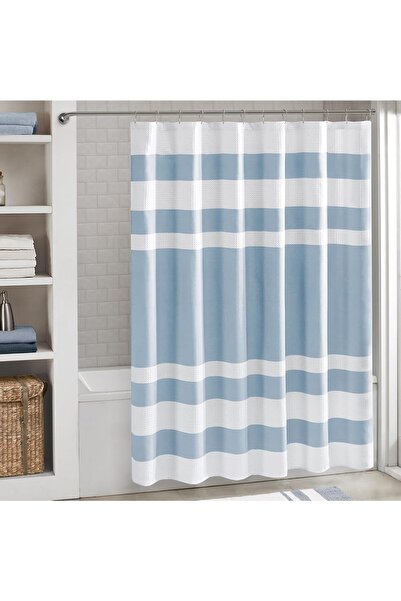 Madison Park Shower Curtain Standard 72X72" MP70-4159, Polyester, Striped, Blue