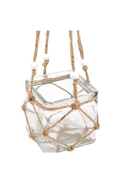 OEM Decorative Lantern with Hanging String & Beads 9x9x10.5cm