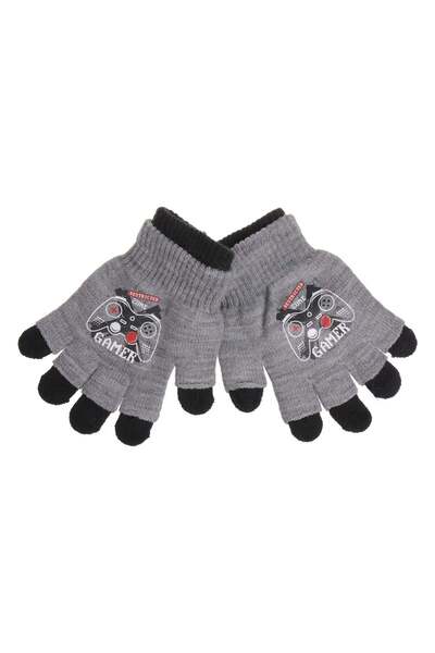 OEM Manusi Duble Negre Gri cu Model Gamer pentru Copii 6-10 Ani - 1 pereche
