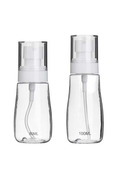 OEM Set of Transparent Cosmetic Bottles with White Cap 80ml & 100ml - 2pcs