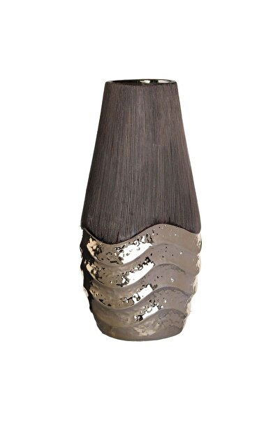 OEM Brown Decorative Vase with Champagne Embossed Base 18x5.5x35cm