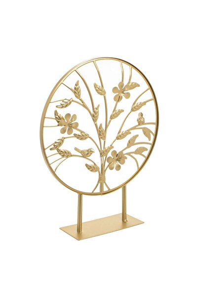 OEM Metallic Decoration Wreath with 3D Flowers Birds in Gold Color Ø31x38cm