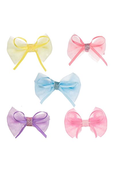 OEM Set of 3D Bow Hair Clips in Different Colors with Glitter 6.5cm - 5pcs