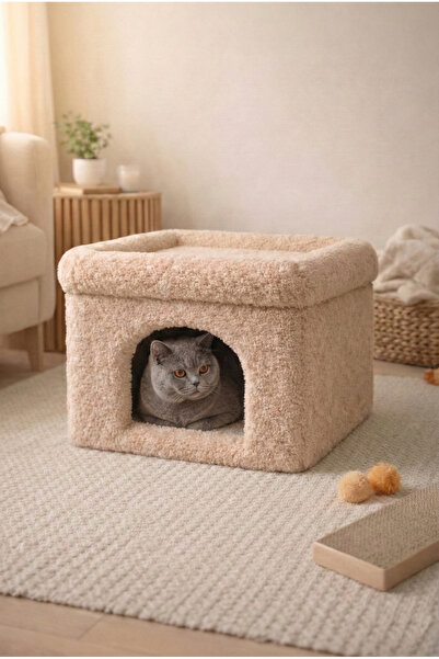 eda hacıoğlu edam bedding group Bej Teddy Kumaşlı Kedi Evi Yumuşak Peluş Kapa...