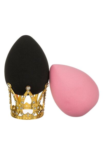 OEM Set of 2 Pink & Black Drop Makeup Sponges with Golden Crown Holder with R...