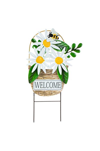 OEM Metallic Decoration Stick Basket with Daisies Welcome 55cm