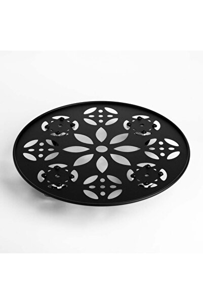 OEM Suport Ghiveci Flori Negru Metalic cu Roti & Model Floral Ø30.5x6cm