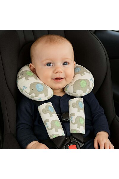 OEM Set Perna de Calatorie & Pernute Centura de Sigurnata cu Model Elefant pe...