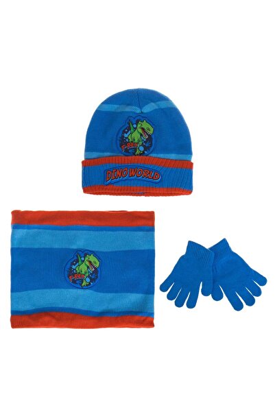 OEM Blue Hat, Circular Scarf & Gloves Set with Dinosaur Pattern for Children ...