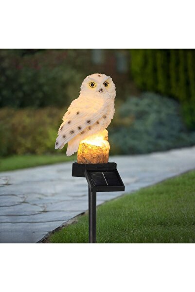 OEM Solar Lamp with Black Stick Owl Figurine with Warm White Light 44cm