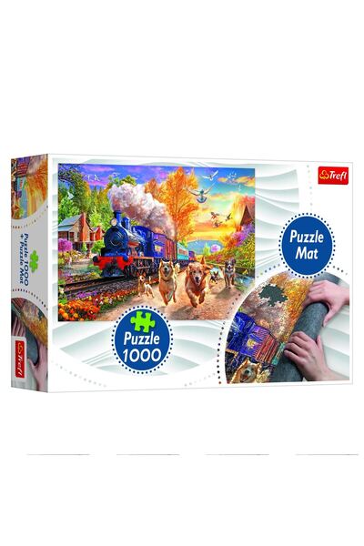OEM Puppies Near the Train Puzzle (1000 Pieces) & Mat - Trefl