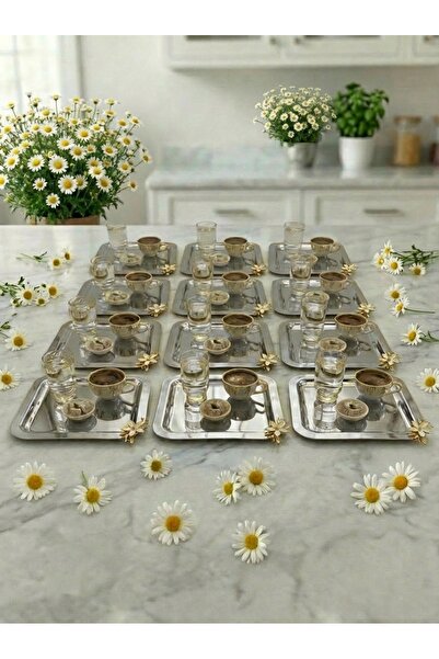FABRIONA Papatya Detailed Metal Presentation Tray Set of 12 – Gold and Silver...