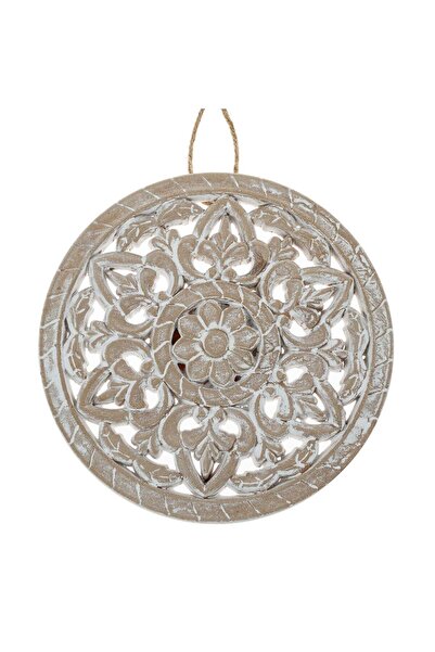 OEM Decoratiune de Perete Etnica din Lemn Sculptat Brushed Alb Model Floare Ø...