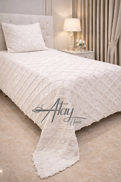 Atay Home Vera White Chenille Single Bedspread Set 180X240 cm – 1 Piece 50X70...