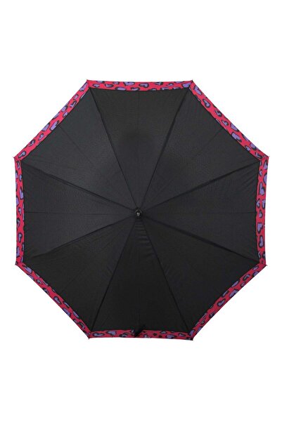 OEM Automatic Opening Black Fuchsia & Animal Print Cane Umbrella 85cm