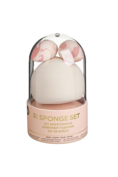 OEM Pink Cream Drop Shape Makeup Sponge Set - 3pcs