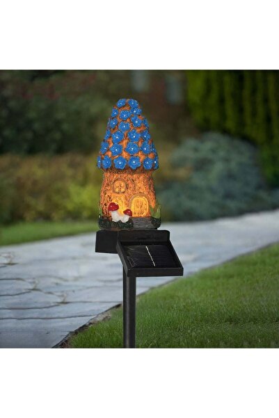 OEM Solar Lamp with Black Stick Tree House with Warm White Light 43cm