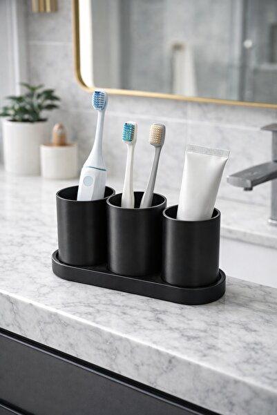 ND Shopping Premium Bathroom Toothbrush Holder Set – 3 Compartment Modern