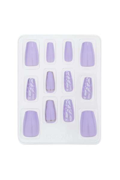 OEM False Nail Set with Glue Lilac Leopard Coffin - 12pcs