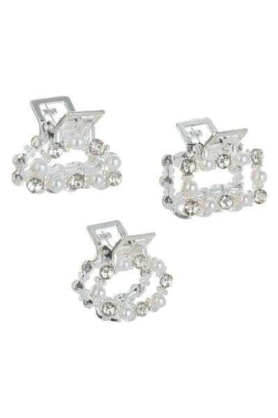 OEM Silver Hair Clip Set with White Beads & Strass 2.5cm - 3pcs