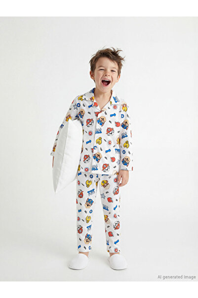 LC Waikiki RMZ GİYİM FARKIYA طقم بيجامة من القطن الممشط للأولاد مطبوع عليه Pa...