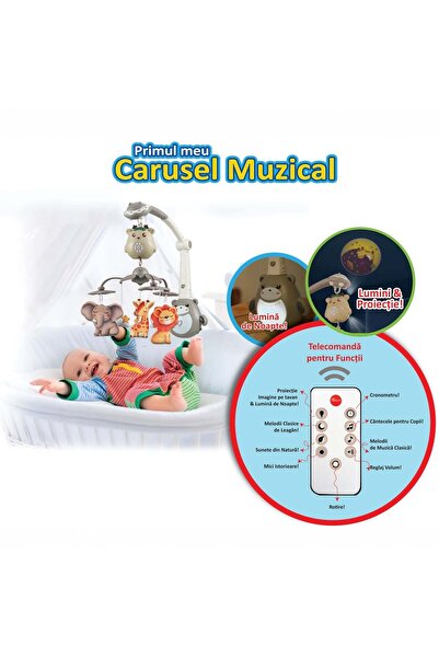 OEM Carusel Muzical cu Animale Sunet Delicat & Proiector