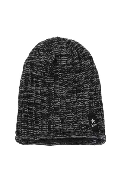 OEM Men's Black Grey Knitted Beanie Hat with Lining