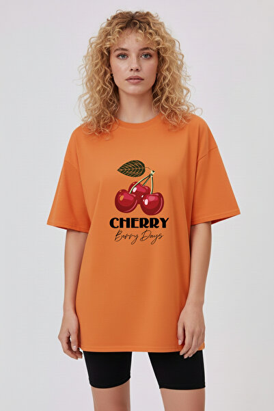 Let's Wear Cherry Patterned Regular Fit 100% Cotton T-Shirt