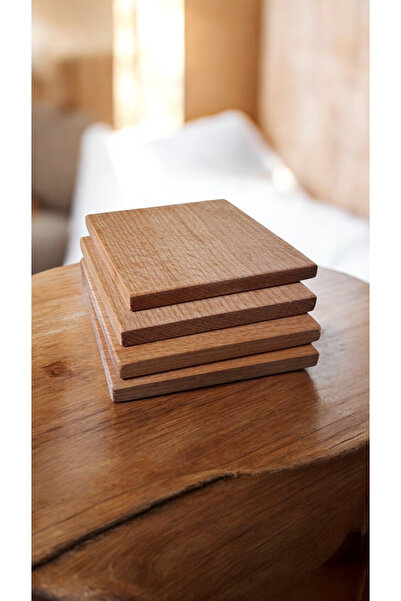 ayrawood 9X9Cm Beech Wood Set of 4 Coasters Decor Office Camping