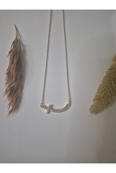 alias takı Zirkon taşlı Zülfikar kılıç figürlü Çelik kadın gold kolye 1