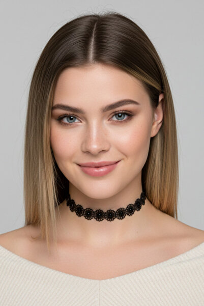 shop Vintage Siyah Dantel Boyunluk - Sıralı Güneş Figürlü Choker - Narin İşle...