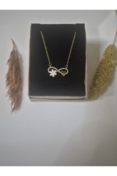 alias takı Floral & Heart Infinity Figured Detailed Zircon Stone Women's Necklace