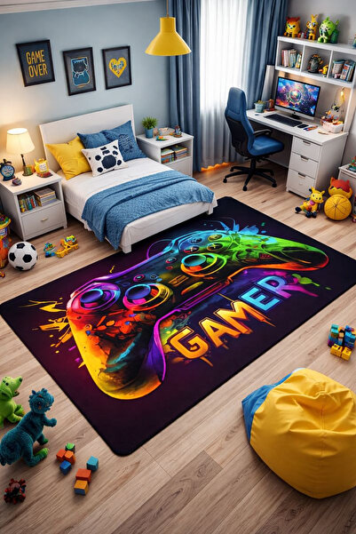 HaLıFoRuM Çocuk Oyun Odası Halısı Gamer Yıkanabilir Leke Tutmaz KİDS-2039