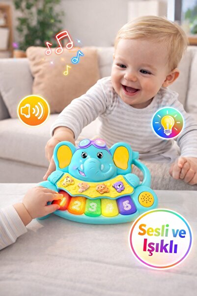 TOYFEST Sesli ve Işıklı Piyanolu Fil Bebek Oyuncağı - 16.8 x 4 x 13 cm