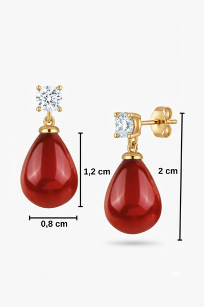 bymissmücevherat 925 Ayar Gümüş Tektaş Detaylı Damla Kırmızı Mercan Taşlı Kad...