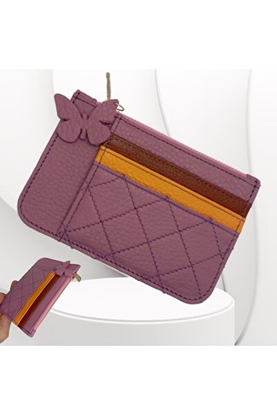 OEM Women's Card Holder, Genuine Leather, Purple-Orange-Maroon