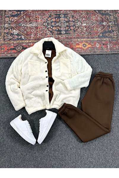 tetramoda Men's Plush Shirt & Three Thread Sweatpants Combination