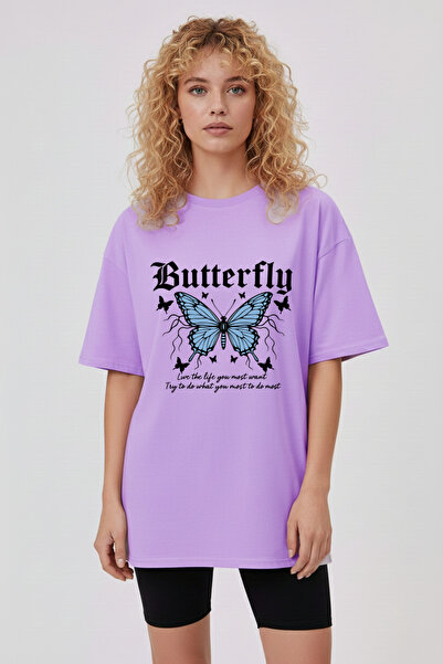 Let's Wear Butterfly Patterned Regular Fit 100% Cotton Tshirt
