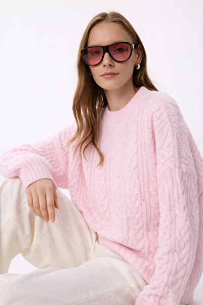 Noi Belis Oversized Knit Detailed Crew Neck Sweater Aw25Kz0129