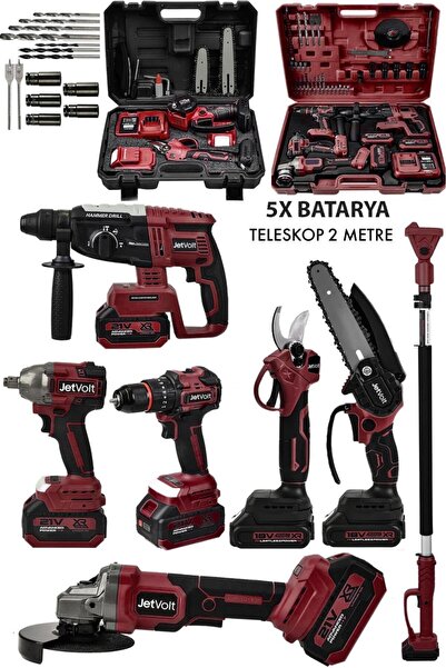 JetVolt Premium Profesyonel 21v 2.0ah 2 Çantalı 5 Bataryalı Kömürsüz Darbeli ...